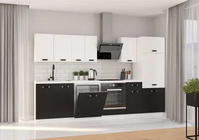 Produktbild von Küche Omega XL 300 cm Küchenzeile Küchenblock Einbauküche Schwarz + Weiß matt
