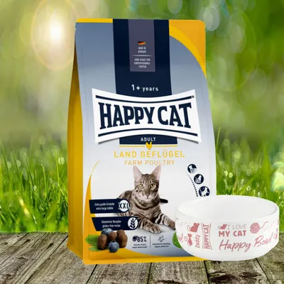Produktbild von Happy Cat Culinary Adult Land-Geflügel 4 kg + Gratis Futternapf