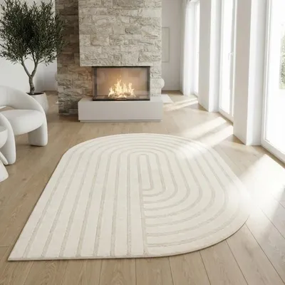 Produktbild von TapisTrend Designerteppich Creme 160x230 cm Moderner, organisch geformter Teppich mit erhabenen geometrischen Bögen für Wohn- und Schlafzimmer
