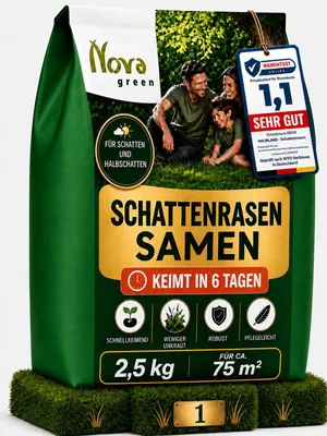 Produktbild von Premium Schattenrasen Rasensamen schnellkeimend 2,5 kg = 75m² | dürreresistent, robust, tiefgrün