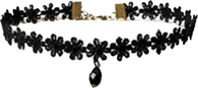 Produktbild von Damen-Halskette mit dreieckigem Anhänger, Blumenspitze, geschichtet, gewellt, Vintage-Stil, Samt-C10