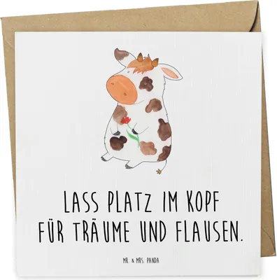 Produktbild von Mr. & Mrs. Panda Grußkarte Kuh - Weiß - Geschenk, Bauernhof, Hof, faltkarte, Klappkarte, Glückwunschkarte, Spruch, Kühe, anlasskarte, Landwirtin, doppelkarte, Flausen
