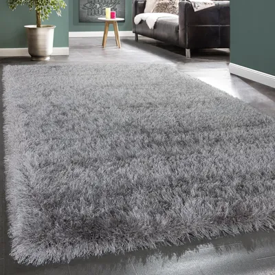 Produktbild von Hochflor Teppich Wohnzimmer Schlafzimmer Shaggy Einfarbig Flauschig Modern Grau Grösse 60x100 cm