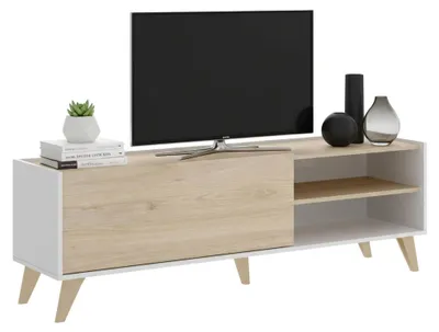 Produktbild von TV-Schrank Dacerbi, niedriges Sideboard für Wohnzimmer, TV-Sideboard für Wohnzimmer, 155 x 43 x 47 cm, Eiche und Weiß