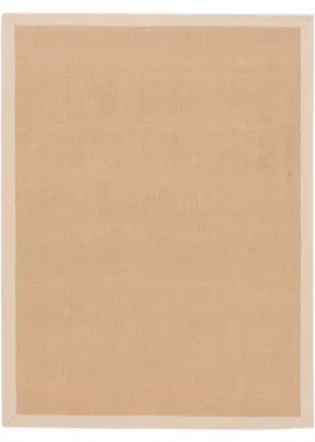 Image de carpetfine Tapis en sisal tissé à la main couleur naturelle 240x340 cm avec bordure en coton beige | Tapis naturel antidérapant moderne uni en fibres naturelles tissage plat pour salon et chambre