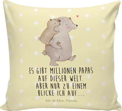 Produktbild von Mr. & Mrs. Panda kuschelkissen 40x40 Papa Bär - Gelb Pastell - Geschenk, Geburtstag, Muttertag, Vatertag, kissen für sofa, zier, Polster, Zierkissen, Vater, couch