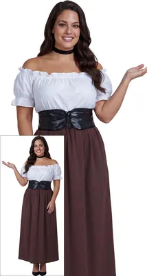Productafbeelding van Middeleeuws taverne kostuum, historische renaissance kleding, corsages, hoofdtooi. Carnaval, feestelijk, damesmode, tijdloos, authentiek, rollenspel. Prachtig carnaval kostuum, maat: 44 - 46 (XL), kleur: wit