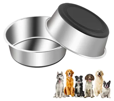 Immagine prodotto di Elzusha - Set di 2 ciotole per cani in acciaio inossidabile - 2500 ml - Antiscivolo - Nere