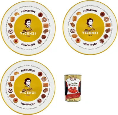 Produktbild von Matilde Vicenzi - Biscotti Minivoglie, Auswahl an Gebäck, Shortcruste Shortbread Chocolate, Sahne oder Marmelade, Butter oder Kakao Shortbreads in einer Blitzbox,3x 500 g + Italian Gourmet polpa 400g