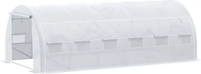 Produktbild von Outsunny Gewächshaus, 18 m², 6 m L x 3 m B x 2 m H, mit Tür und aufrollbaren Reißverschluss-Seitenwänden, 12 Fenstern, Stahl, hochdichte PE-Folie, 140 g/m², UV-beständig, Weiß