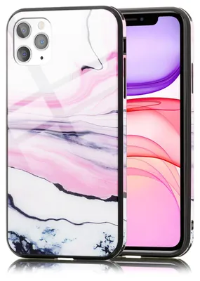Obrázek produktu pro NALIA Pouzdro na mobilní telefon z tvrzeného skla pro iPhone 11 Pro Max, pouzdro s mramorovým designem, růžové a fialové