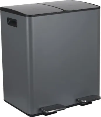 Abfalltrenneimer 40L (2x20L) mit Pedal, Soft-Close, Edelstahl, grau