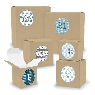 Produktbild von Adventskalender zum Füllen 24x Quader Würfel gemischt BRAUN + Sticker (V02 Z05)