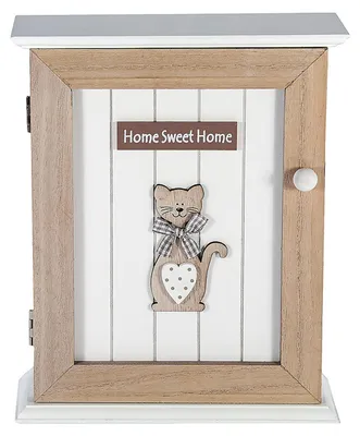 Immagine prodotto di Scatola portachiavi in legno con 6 ganci e decorazione a tema gatto