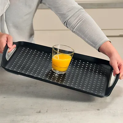 Productafbeelding van Dienblad Rechthoekig - Anti-slip Dienblad - Diep dienblad met antislip - Met handvatten - 45.5 x 32 x 4.5 Cm - Kleur: Zwart