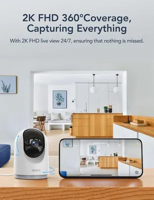 Productafbeelding van 2K 3MP Binnen Beveiligingscamera WiFi, 360° Bewakingscamera met IR-Nachtzicht, Twee-weg Audio, Bewegingsdetectie, APP-meldingen, Compatibel m