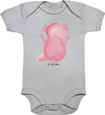 Produktbild von Mr. & Mrs. Panda Strampler Baby Axolotl Hurra 12. - 18. Monat - Heather Grey - Geschenk, Babybody kurzarm, Fröhlich, babykleidung body, Freude, Motivation, Babystrampler