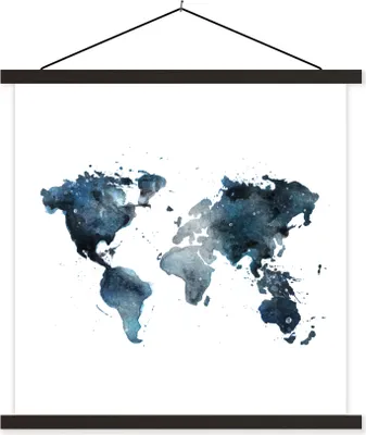 Produktbild von MuchoWow® Textilposter Weltkarte - Abstrakt - Weiß 90x90 cm mit schwarzem Rahmen - Magnetisches