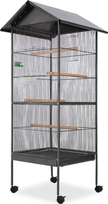 Produktbild von Vogelkäfig mit Dach Stahl Schwarz 66x66x155 cm