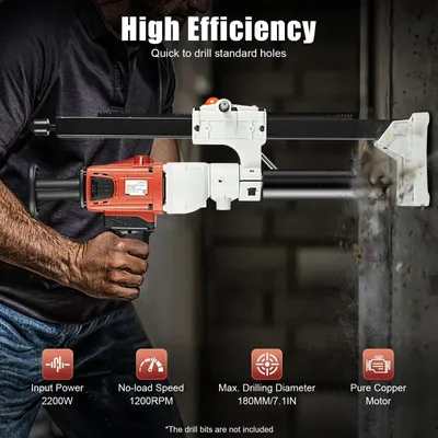 Imagen del producto de Taladro para hormigón – Máquina de perforación con diamante, con motor potente de 2200 vatios y diámetro de perforación máximo de 180 mm