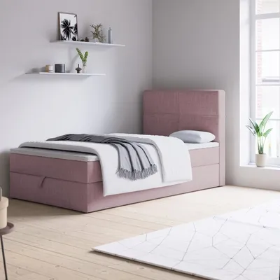 Produktbild von Bett, Boxspringbett NOLA MINI mit Bettkästen, Einzellbett, Stauraum, Schlafzimmer, Polsterbett, (90x200, - Rosa Aura 21, ohne Topper )