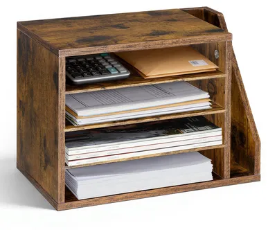 Immagine prodotto di Portadocumenti VEVOR con 4 scomparti e ripiani rimovibili, portadocumenti in legno con raccoglitore verticale, portadocumenti per ufficio e aula, organizer per documenti e carta, marrone