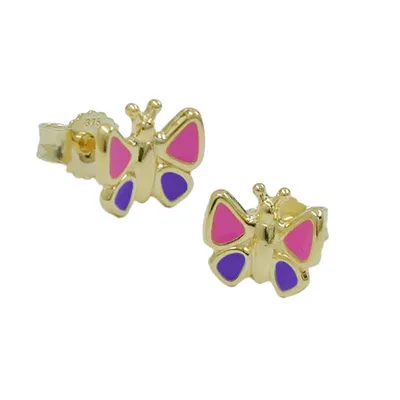 Produktbild von Stecker 7x8mm Schmetterling pink-lila 9Kt GOLD gold 7x8mm