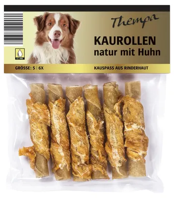 Image de 24x 120g Thempa Rouleau à mâcher naturel peau de bœuf avec poulet nourriture pour chiens friandises 144 bâtonnets