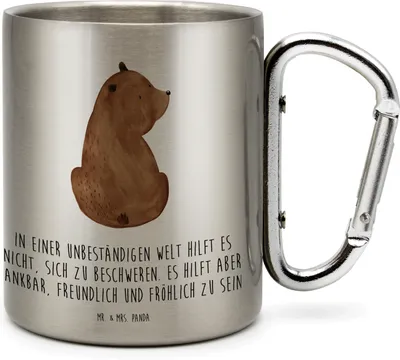Produktbild von Mr. & Mrs. Panda Thermobecher Bär Schulterblick - Transparent - Geschenk, Bären, Motivation, Edelstahlbecher, Selbstachtung, thermotasse, Teddy, Weisheit, Weltansicht