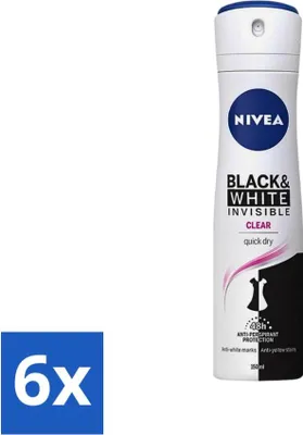Zdjęcie produktu dla Nivea - Dezodorant w sprayu - Invisible Black & White - 48 godzin ochrony - 150 ml - Value pack - 6 szt