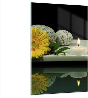 Produktbild von Bilder auf glas - Einteilig - Spa Blume Kerze Stein - 80x120cm - Glasbilder - Wandbilder - Bilder - zum Aufhängen bereit - Wanddekoration aus Glas - Glas Bilder - Wandbild auf Glas - GPA80x120-0415