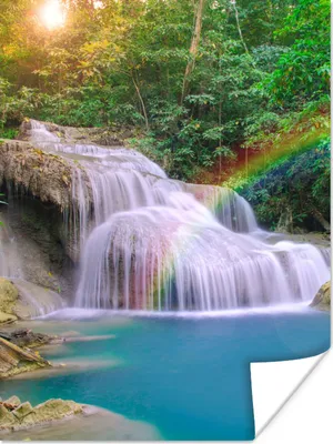 Produktbild von MuchoWow® Poster Regenbogen - Sonne - Wasserfall - Natur 90x120 cm - Wohnzimmer