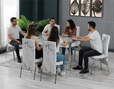 Image de Salle à manger, ensembles de salle à manger, table à manger, chaises, rectangulaire, blanc, moderne, luxe
