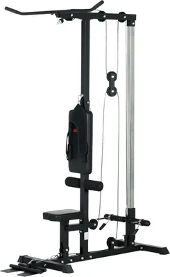 Immagine prodotto di Stazione pesi domestica, vogatore, senza pesi, attrezzatura per home fitness, acciaio, pelle artificiale, nero, 140 cm, 197 cm, 30,5 kg, 110 kg, 108 cm