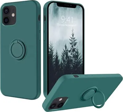 Image de Coque Iphone 12/12 Pro Dos En Silicone Vert Avec Anneau + Lanière
