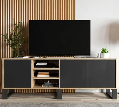 Zdjęcie produktu dla Szafka RTV NILA 6 150 dąb wotan/czarny mat