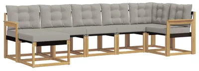 Produktbild von vidaXL Outdoor-Sofagarnitur mit Kissen 7 pcs Weiß und Hellgrau