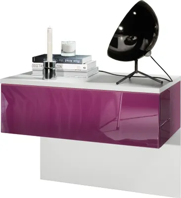 Produktbild von Vladon Nachttisch Sleep,  Germany, Nachttischschrank mit Schublade zur Wandmontage, Weiß matt/Brombeer Hochglanz (60 x 46 x 35 cm)