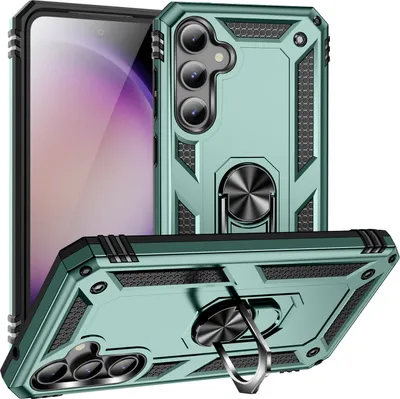 Produktbild von Schutzhülle für Samsung Galaxy S23 FE Dual Layer Robust Militäre Fallschutz Hülle mit Ringhalterung Ständer Grün