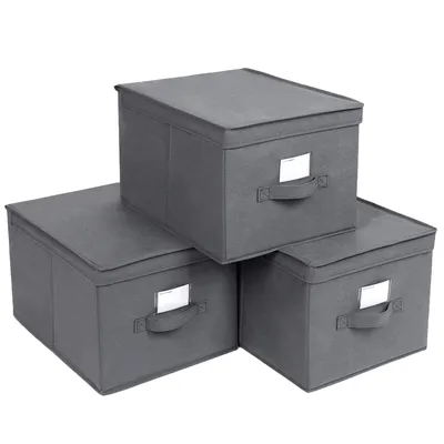 Produktbild von SONGMICS 3 Stück Faltbox mit Deckel faltbare Aufbewahrungsbox Stoffbox 40 x 30 x 25 cm grau RFB03G