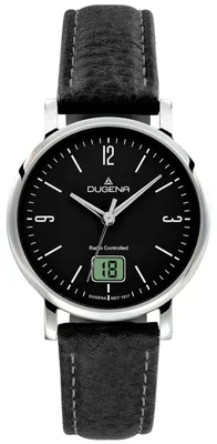 Obrázok produktu pre Dámske náramkové hodinky DUGENA 4460848 Mondo, rádiom riadené, quartz, čierny ciferník, puzdro z nehrdzavejúcej ocele, zafírové sklíčko, kožený remienok, spona, 5 barov