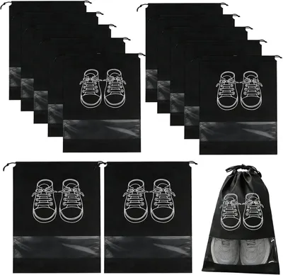 Produktbild von Schuhtaschen 12 Stück, Vliesstoff, Sichtfenster, Kordelzug, für Reisen