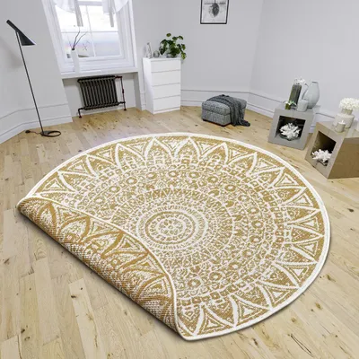 Zdjęcie produktu dla Solidchoice - Okrągły dywan podłogowy, do użytku wewnątrz i na zewnątrz, średnica 140 cm, styl boho