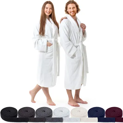 Produktbild von AR Line Bademantel mit Schalkragen 100% Baumwolle 450 g/m² – Uni Frottier Wellnessbademantel, Größen S–XXXL, in Farbe: Weiß, in Größe: L