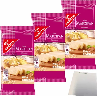 Produktbild von Gut & Günstig Marzipanrohmasse zum Backen und Naschen 3er Pack (3x200g Packung) + usy Block