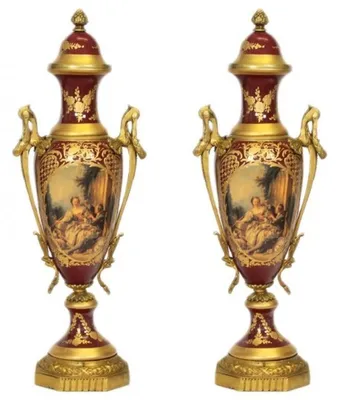 Immagine prodotto di Casa Padrino Set di calici in porcellana barocca rosso Bordeaux / oro L20 H58 cm (2 pezzi) - Grand Decor - Decorazione alberghiera