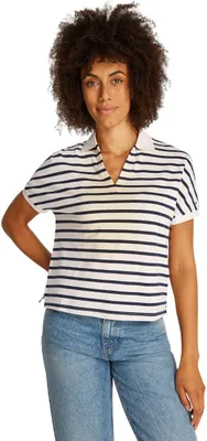 Produktbild von Tommy Hilfiger Damen Poloshirt Kurzarm Lyocell Relaxed ohne Knopfleiste, Mehrfar