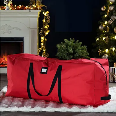 Produktbild von Premium Jumbo-Aufbewahrungstasche für Weihnachtsbäume – passend für bis zu 2,74 m hohe Bäume, große künstliche Weihnachtsbäume, robuste Griffe, eleganter Doppelreißverschluss und Kartenfach, Weihnachtstasche aus reißfestem 600D Oxford, grün, 122 x 34 x 51 cm