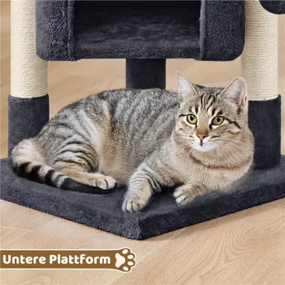 Produktbild von Yaheetech Kleiner Kratzbaum Katzenbaum 60 cm H, mit Sisalstämmen & Höhle, Schwarz