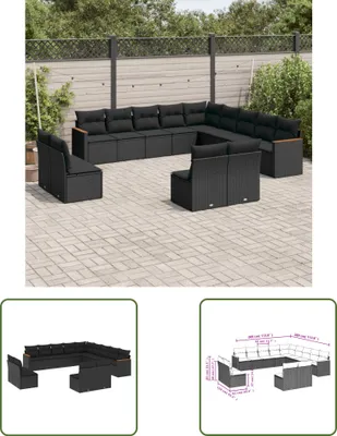 Produktbild von The Living Store 13-tlg. Garten-Sofagarnitur mit Kissen Schwarz Poly Rattan